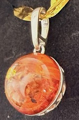 PL Modernist 925 Sterling Silver Open Work Scroll Design Amber Slide Pendant