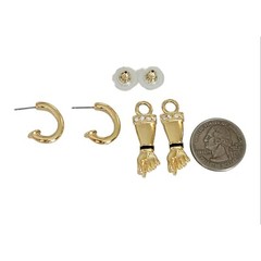 Jackie Collins Gold Tone Rhinestone Figa Fist Dangle Post Earrings, Signed K01