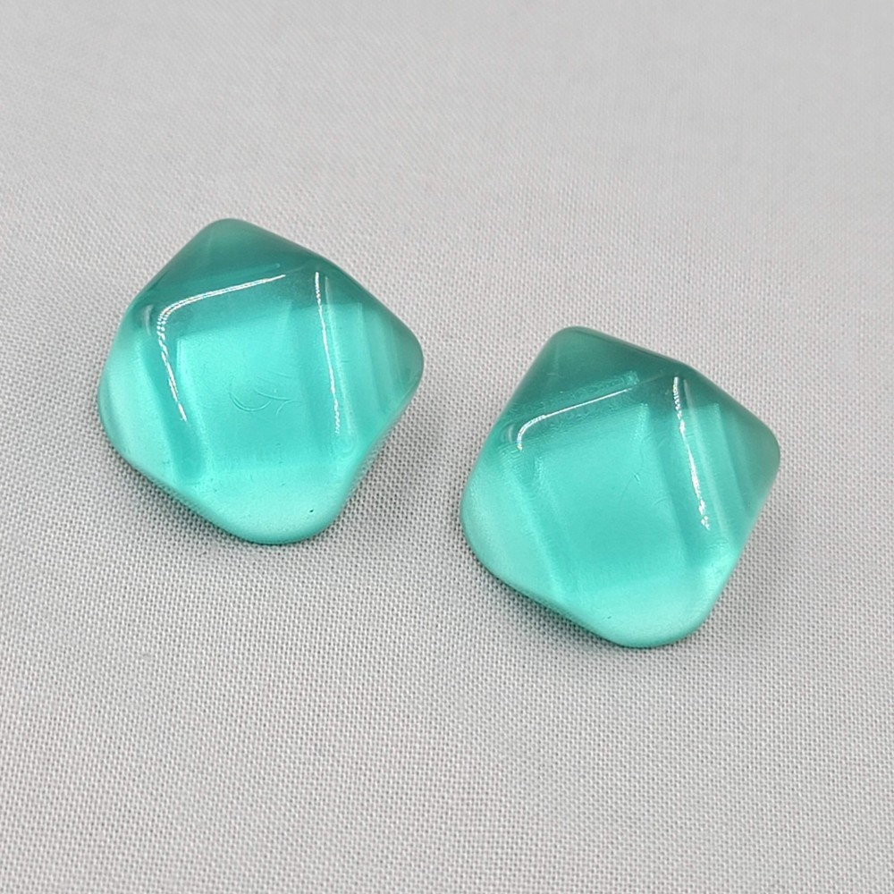 Vintage Teal Blue Translucent Resin Clip on Earrings Statement Drop 1 1/8″