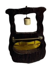 VTG Wishing Well Brooch Hand Carved Solid Wood With Hanging Bucket lucite Bricks