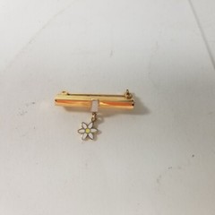 Flower Bar Brooch Pin Enamel Gold Tone Dangle