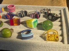 40+ Vintage Bakelite Lucite Etc plastic ring collection! Many sizes & designs!