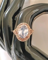 Vintage Cabachon Moonstone CZ Rose Gold 925 Sterling Statement Estate Ring 8.25