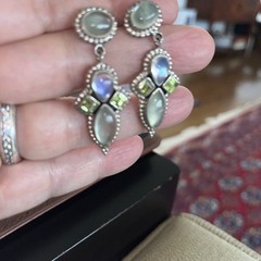 NICKY BUTLER 925 Prehnite, Labradorite & Green Stone Earrings – VTG/RARE