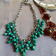 Statement Necklaces 1 Nwt Cookie Lee Lot of 3 Red stones Blue Stones Silver 16″