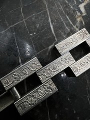 Antique Edwardian Deco Sterling Silver 7.5′ Tank Track Etched Bracelet 30g