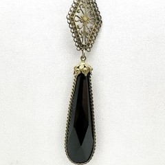 Antique 1920s Art Deco Black Filigree Drop Necklace-Elegant Flapper Lavalier