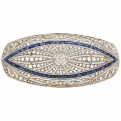 Gorgeous Art Deco Style Clear Blue Sapphire With Shiny White CZ 3.51TCW Brooches