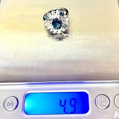 Sterling Deco Atomic Starburst Cocktail Ring London Blue Topaz White Topaz SZ 6