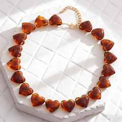 Amber Acrylic Heart Choker Necklace for Women Vintage Punk Chunky Necklace Trend