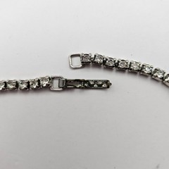 Vintage Silver Tone Blue Teardrop Rhinestone Bib Necklace 15 Inch Mid Century