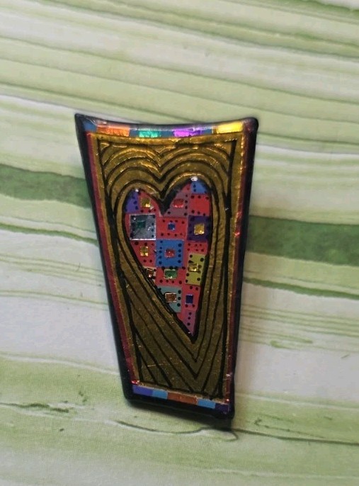 Vintage Mosiac Heart Gold Rectangle Brooch Pin, Signed J. Cole 95′