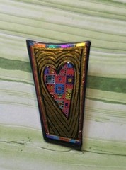 Vintage Mosiac Heart Gold Rectangle Brooch Pin, Signed J. Cole 95′