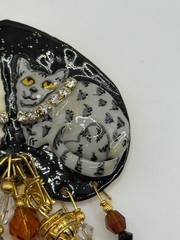 Lunch At The Ritz Cat Rhinestone Enamel Dangle Brooch
