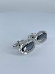 Vintage Swank hematite cufflinks long oval open silver tone design 3/4″