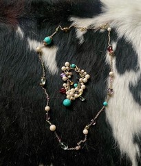 Carolee Acrylic Turquoise Lucite Art Glass Bead Gold tone Necklace and Bracelet