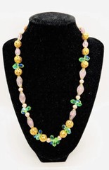 VENDOME Frosted Lavender Givre Glass Beaded Necklace Signed Vintage Jewelry