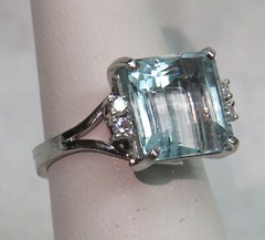 BEAUTIFUL 18K WHITE GOLD 5.09ct AQUAMARINE & DIAMONDS RING SIZE 6