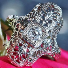 18k white gold ring 0.25ct diamond sz 4 handmade 1920’s antique 2.7g N2737C