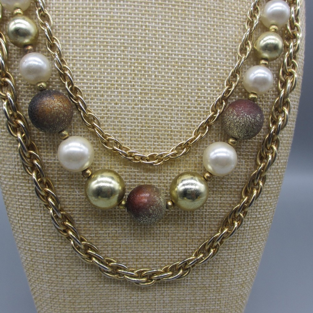 Vintage Layered Necklace Chains Beaded Simulated Pearl 20 Inch