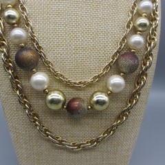 Vintage Layered Necklace Chains Beaded Simulated Pearl 20 Inch