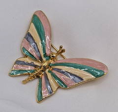 Vintage Butterfly Brooch Pin Pastel Pink Yellow Lavender Enamel Gold Tone Estate