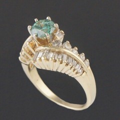 Solid 14K Gold .80 Ct Irradiated Teal Blue Center & 1.00 CTW White Diamond Ring