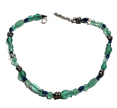 Artisan Ocean Blue Color Glass Beaded Choker Necklace Sea Colors 16 Inch