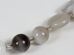 Vintage Gray Agate Beaded Necklace Silver-Tone 17 In Square/Round Beads Lobster