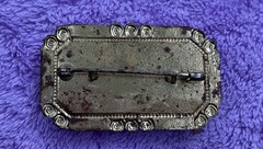 Art Deco Peking Glass Brooch Brass Filigree Enamel Pin Trombone Clasp 1920’s