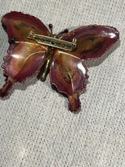 VTG Butterfly Pin Brooch Brutalist Iridescent Red Copper Artist Signed