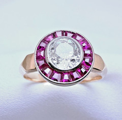 Vintage 18ct Gold Diamond & Ruby Cocktail Ring 0.60ct Natural Old Cut Size 6.75