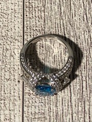 Sz 8 Cushion Cut 925 Ring Blue Topaz Color Stone Sterling Silver Filigree Signed