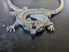 Vtg Snake Necklece 116g Double Lizard Crystal Collar Statement Choker