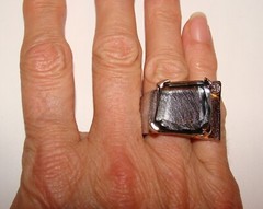 MCM Designer Vintage Mexico Sterling Silver 17.6g Smoky Gray Glass Ring 6 – 6.5