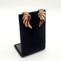 Modernist Copper Wings Climber Style Clip On Earrings Artisan Style Unsigned