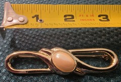 Vintage Gold Tone Oval Faux Pearl Bar Brooch Modernist Open Loop Slide Scarf Pin
