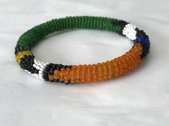 Southwestern Green Yellow Black White Orange Blue Bead Beaded Bangle Bracelet