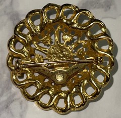 Vintage Gold Tone Round Faux Pearl Brooch Pin Jewelry JMS-9