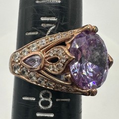 PAJ 925 sterling silver rose gold pink purple cubic zirconia CZ ring size 7.5