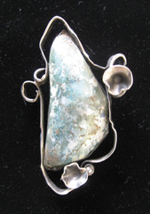 Hand-made Modernist Sterling Brooch with Old Glass Fragment by MELIE, Israel