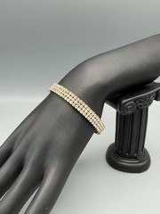 Vintage Gold-Tone Triple Row Rhinestone Cuff Bracelet Stretch Coil Sparkly