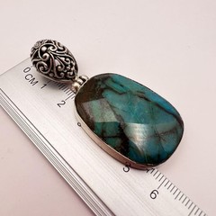 Huge Vintage Women’s Jewelry Silver 800 Pendant Natural Chrysocolla Stone 16.7gr