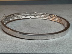 SW 925 Sterling Silver Flush CZ Cubic Zirconia Hinged Bangle Bracelet 7″ Inches