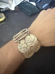 ART Arthur Pepper Wide Double Ancient Faux Coin Bracelet Signed Vintage Jewelry