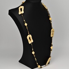 Original Vintage Designer MCM Bronze Bovine Coral Gemstone Bone Estate Necklace