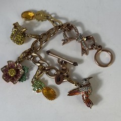 Vintage Juicy Couture Charm Bracelet Y2K Pave Rhinestones Bits Heart Flower