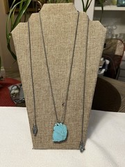 SOUTHWESTERN SILVER TONE FAUX TURQUOISE STONE LARIAT WRAP NECKLACES ADJUSTABLE