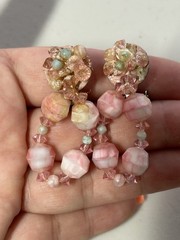 Unsigned Miriam Haskell Pink Art Glass Beaded Necklace Earrings Set 18” READ