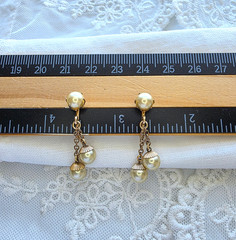 Vintage JMS Faux Pearl Earrings Dangle 12K Gold Filled Screw Back 1940s-1950s